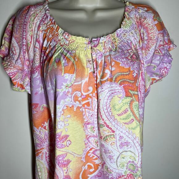 Lauren Ralph Lauren Puff Sleeve Paisley Print Peasant Blouse Pink Combo Size Med - Picture 3 of 11
